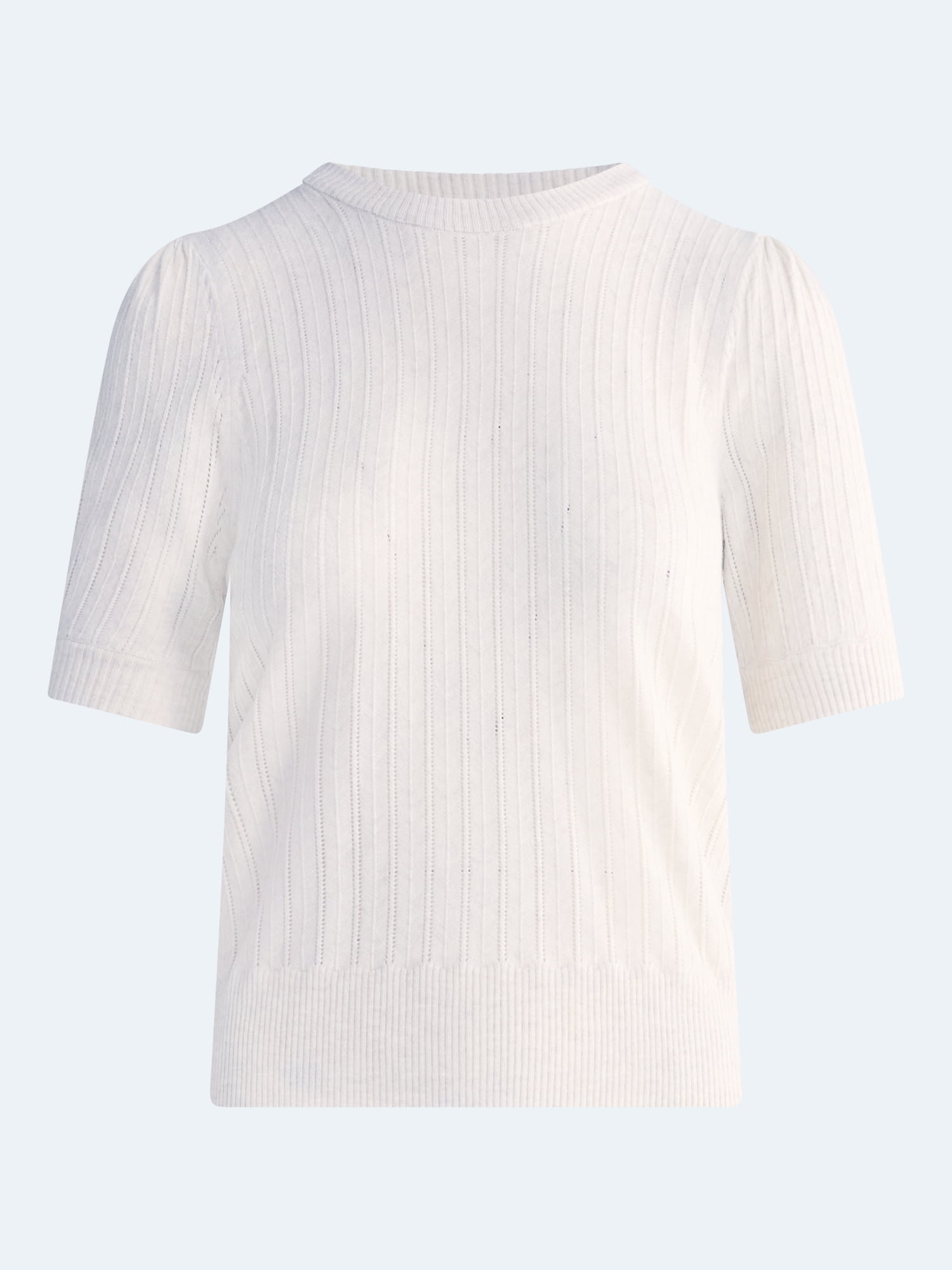 Free Assembly Women’s and Women's Plus Pointelle Sweater with Puff Sleeves, Sizes XS-4X