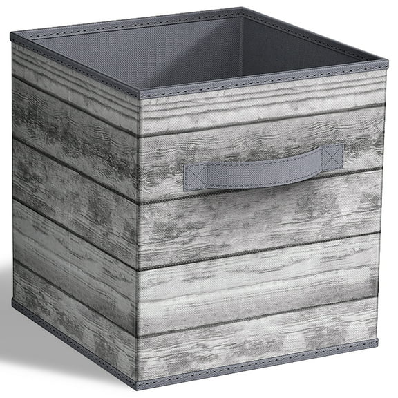 Sorbus Foldable Storage Bins - 11" Collapsible Wood-Look Fabric Cubes with Handle for Clothes & Toys, Gray