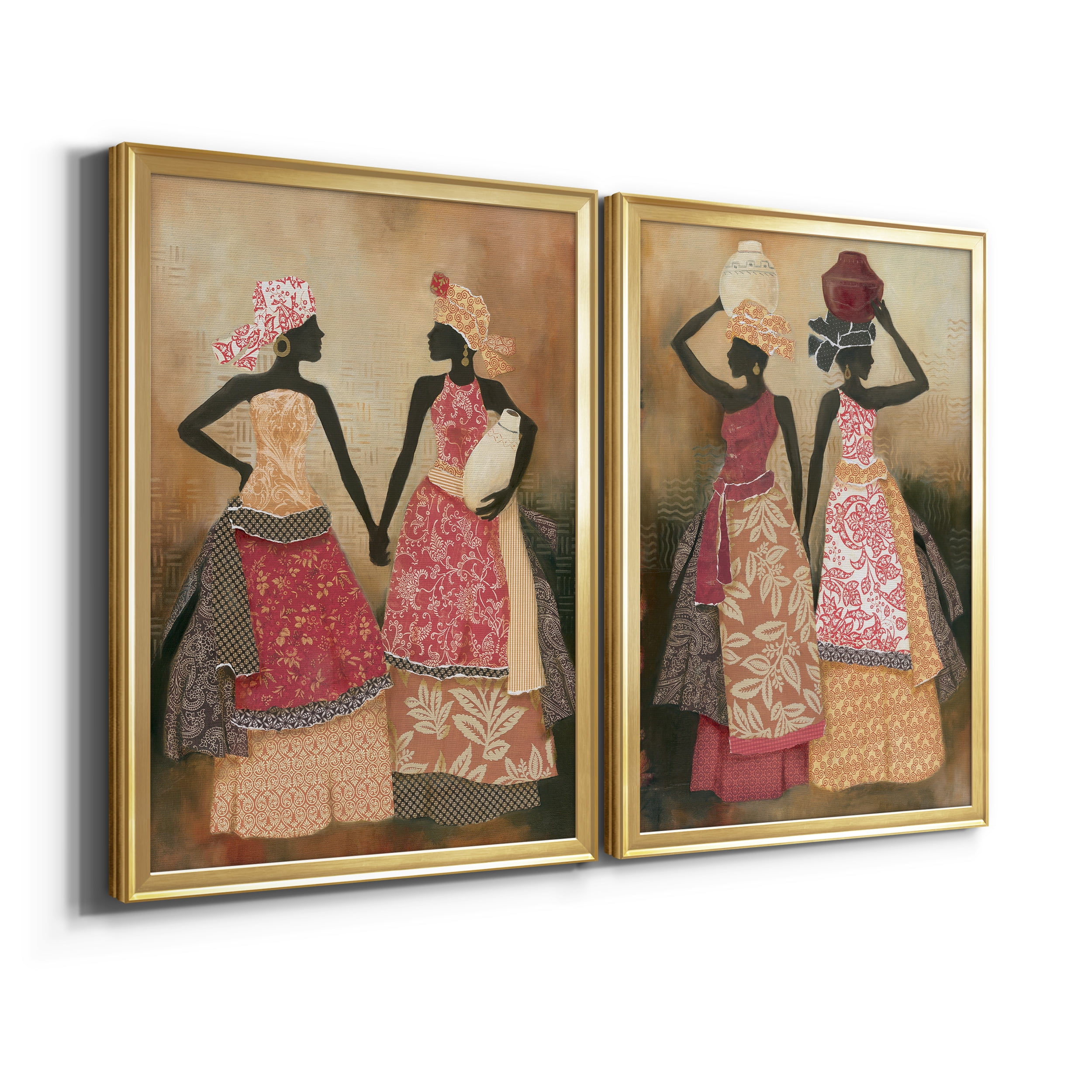 2 Piece Set Village Women I Premium Framed Canvas - Ready to Hang - 18.5 x 24.5 Each - Gold Frame