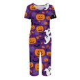 thumbnail image 4 of Halloween Pajamas Women Set Halloween Matching 2 Piece Set Short Sleeve Top and 7/8 Pants Women Sleepwear for Trick-Or-Treat, Parties, Lounge Purple Pink M, 4 of 5