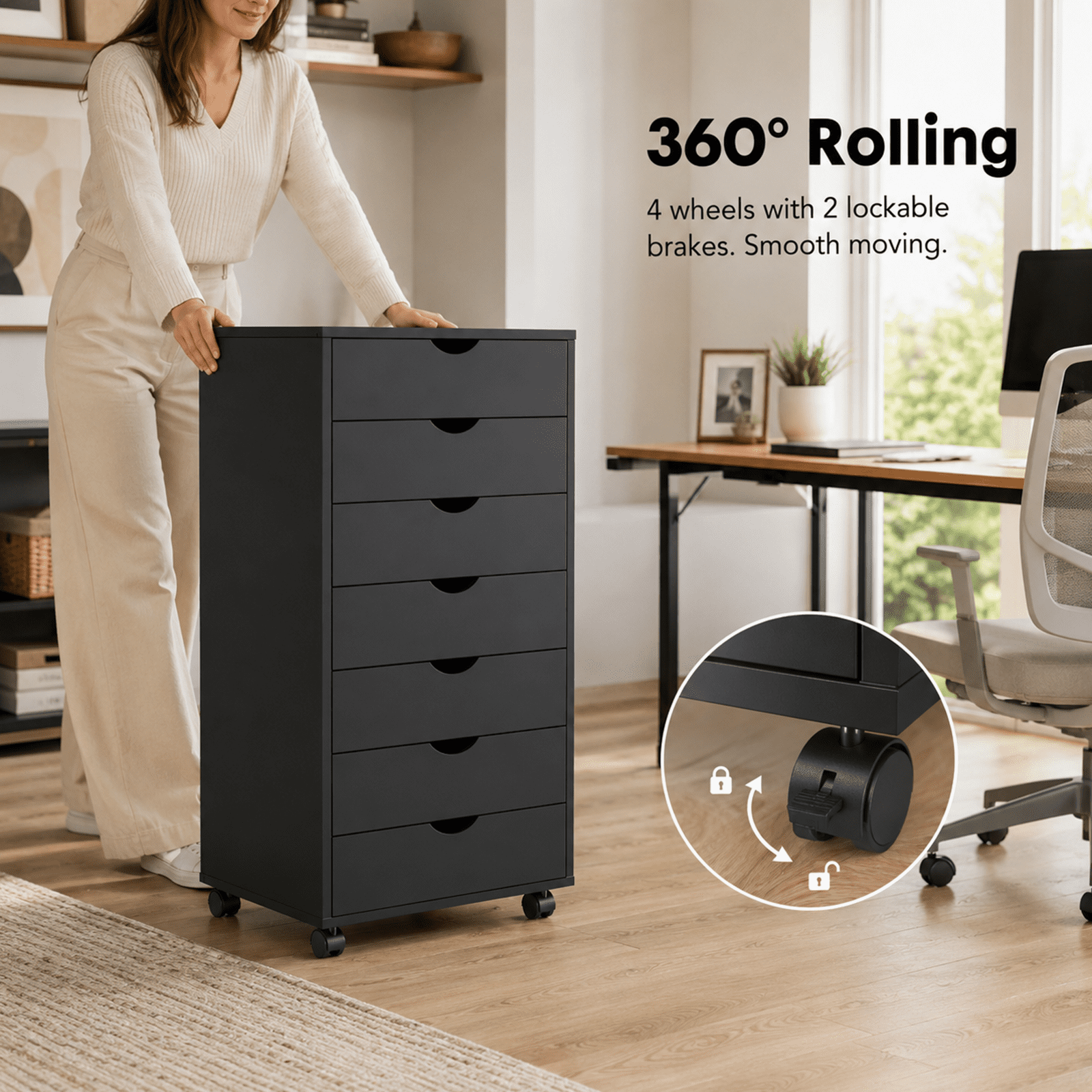 Alvantor 5/7-Drawer Storage Cabinet with Rolling Wheels, Lockable Casters, Spacious Drawers & Top Shelf for Office & Home