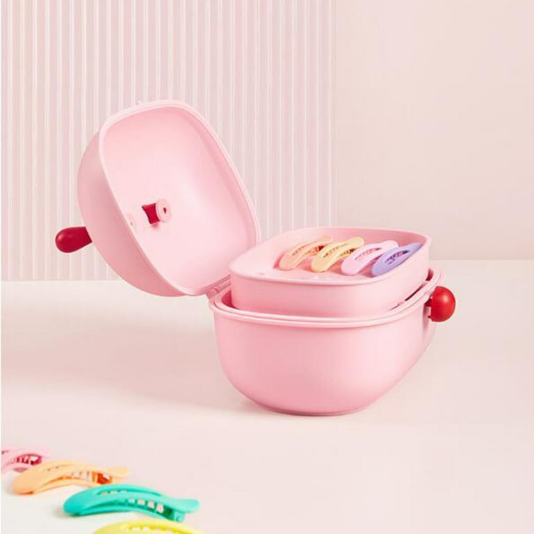 Portable Children's Hair Accessories Storage Box, Containers Desktop  Finishing Three Layers Cute Headband Holder for Baby Hairpin Hair Clips ,  Pink