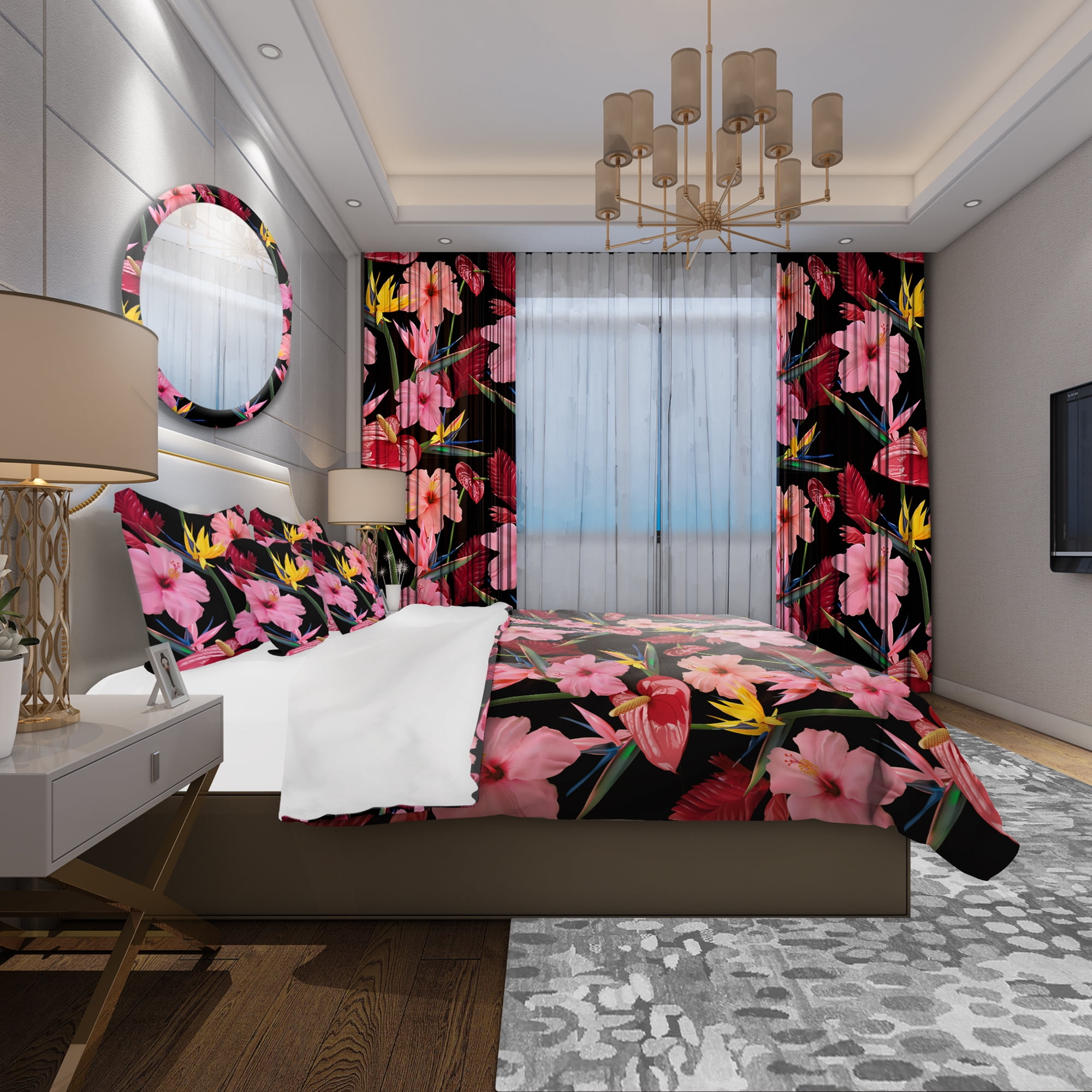 Designart 'Pattern of Tropical Pink Flowers' Tropical Duvet Cover Set