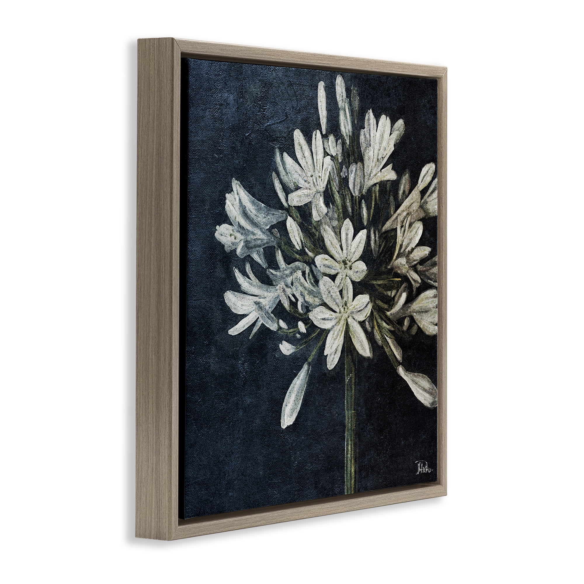 Stupell Industries White Herb Blooms Botanical & Floral Painting Brown Floater Framed Canvas Art Print Wall Art, 25 x 25