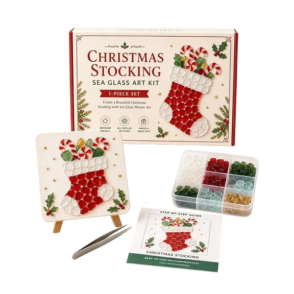 Christmas Sea Glass Mosaic Art Kit, DIY Christmas Craft Set for Holiday Tabletop Decor, Complete Beginner Friendly Art Supplies, Ideal Holiday Activity & Festive Gift for Craft Lovers,5x7Inch