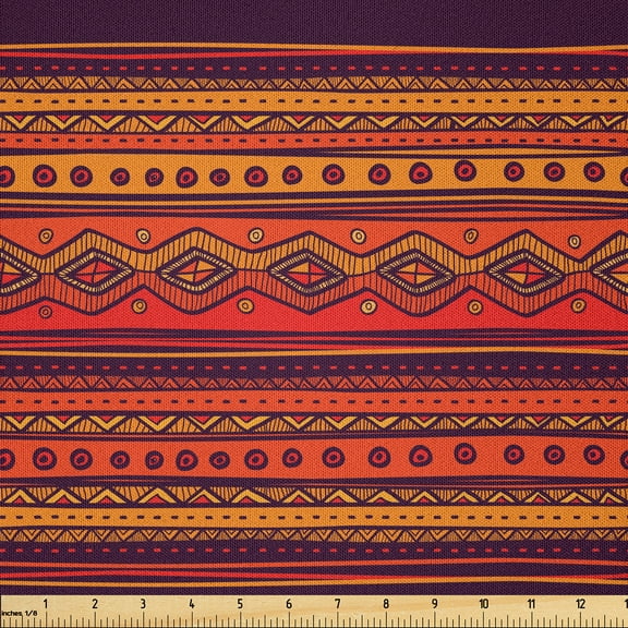 Ambesonne Orange Fabric by the Yard Microfiber, Abstract Ethno Doodle, 3 Yards, Orange Red Plum