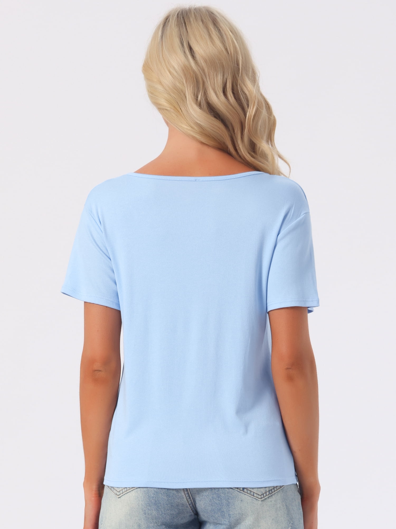 DARING DIVA Women's Short Sleeve V Neck Casual Tee XL Blue