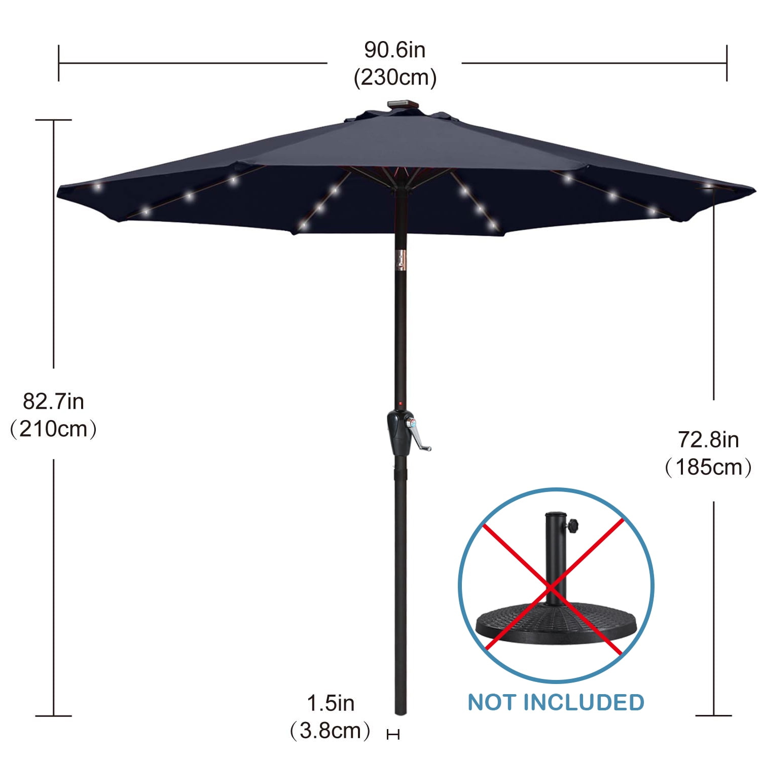 ABCCANOPY 7.5ft Patio Solar Umbrella LED Outdoor Umbrella with Tilt and Crank, Navy Blue