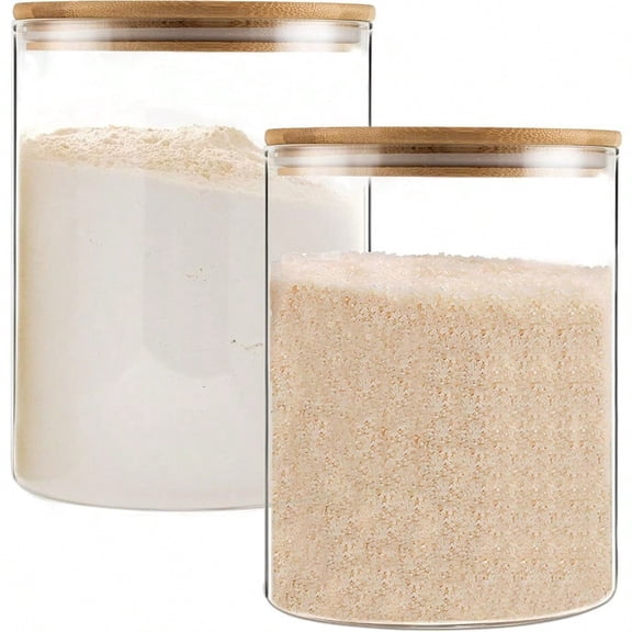 YUNCANG Glass Storage Jars 6 Pack 37oz Clear Glass Food Storage Containers with Airtight Bamboo Lid Stackable Kitchen Canisters for CandyCookie Rice Sugar Flour Pasta Nuts and Spice Jars Square
