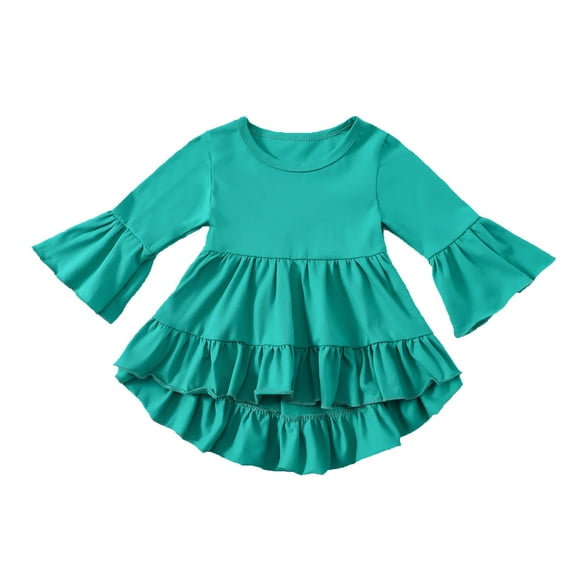 IROINNID Girls Long Sleeve Dress Toddler Girl Clothes Cute Solid Color Ruffles Trumpet s Top Bottoming Shirt,Mint Green