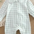 thumbnail image 5 of BOBOGOJP Newborn Baby Boy Girl Gingham Footed Romper Peter Pan Collar Infant Long Sleeve Zipper Jumpsuit Coming Home Outfit Light Green for Size 3-6 Months, 5 of 5