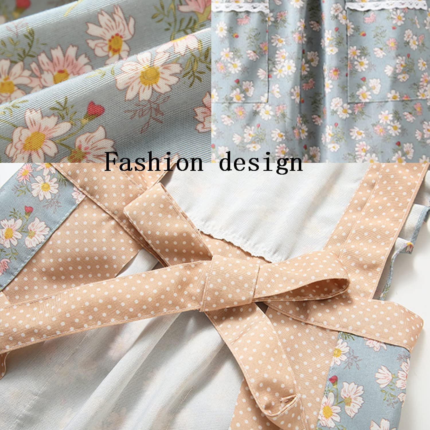 Holzlrgus Floral Cotton 2-Pocket Vintage Gardening Cooking Apron with Pocket