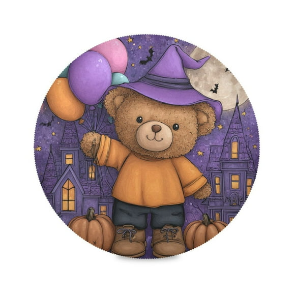 Round Placemats Set of 1 Heat Resistant Washable Kitchen Table Decorations 15.4in Halloween Bear