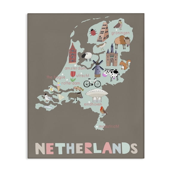 Kid's Map of Netherlands Canvas Wall Art, design by Carla Daly