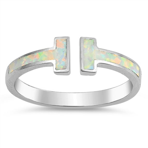 White Simulated Opal Open Adjustable Stackable Ring Sterling Silver Band Size 4
