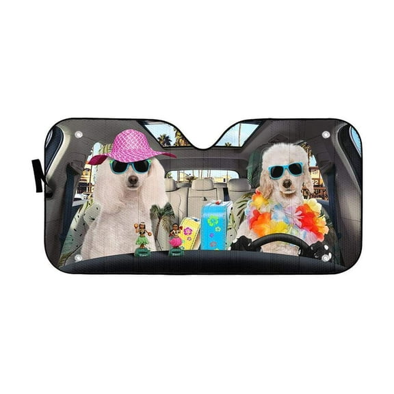 3D Poodle Ready For Summer Vacation Windshield Sunshade Universal Fit Cars Suv Truck