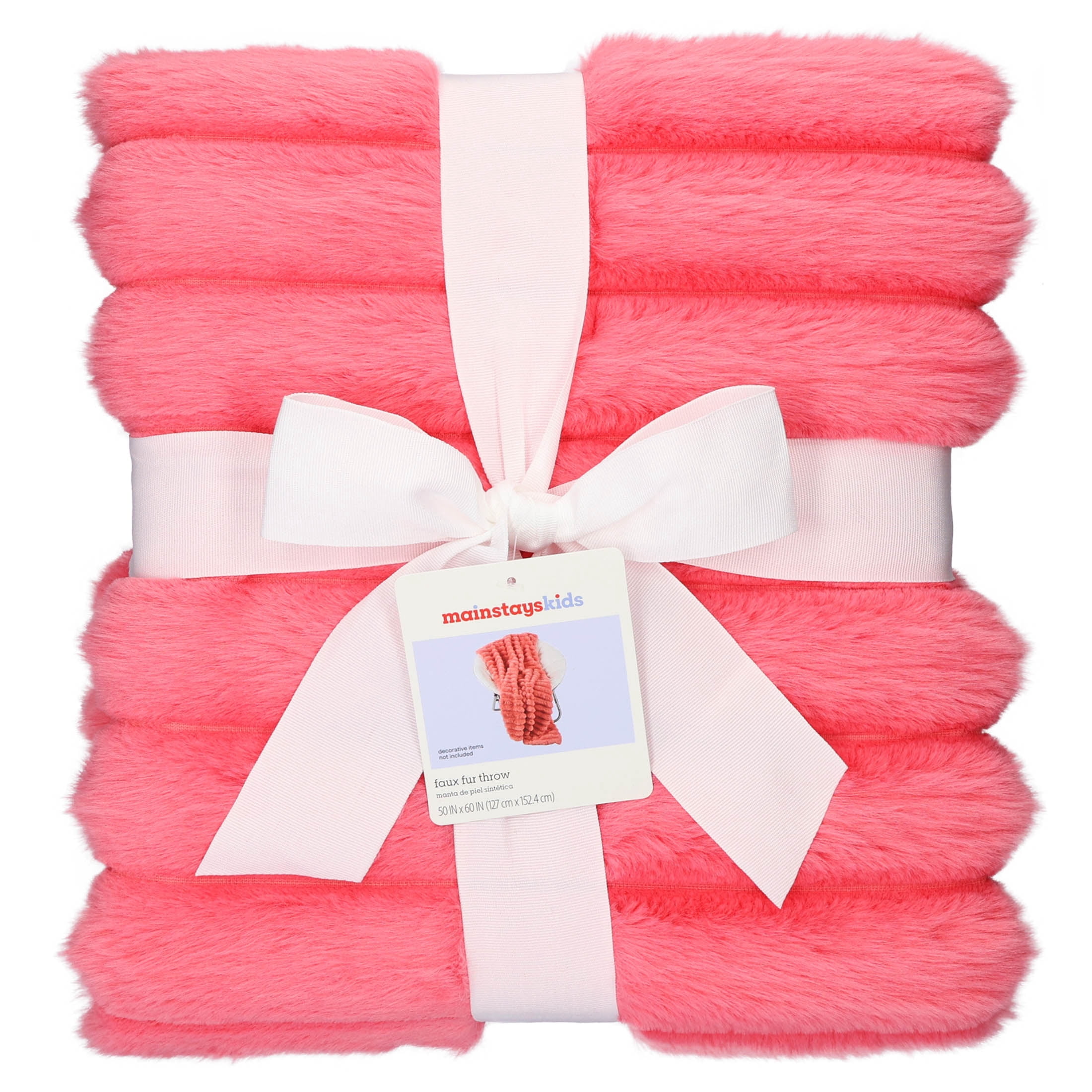 Mainstays Kids Soft Channel Pink Faux Fur Throw, 50" x 60"