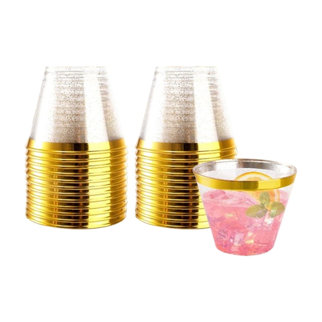 25 vasos de plástico de 9 onzas, vasos de plástico transparente, vasos desechables Leyfeng Copas de plástico