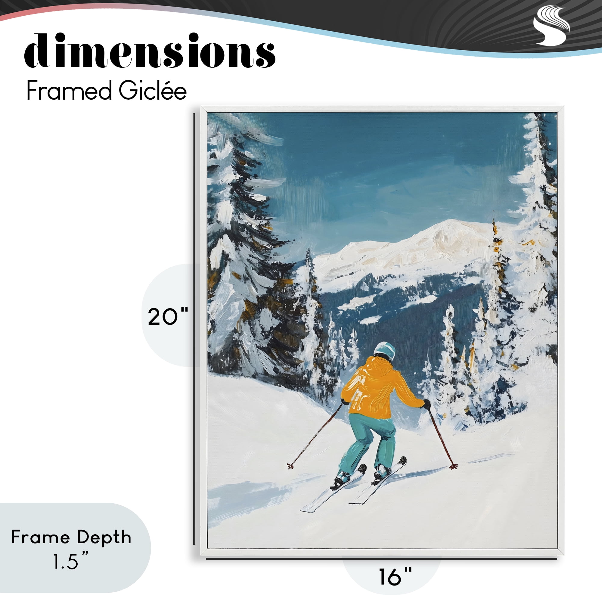 Stupell Industries Downhill Skier on Mountain White Framed Giclee Art, design by The Prints Vibe