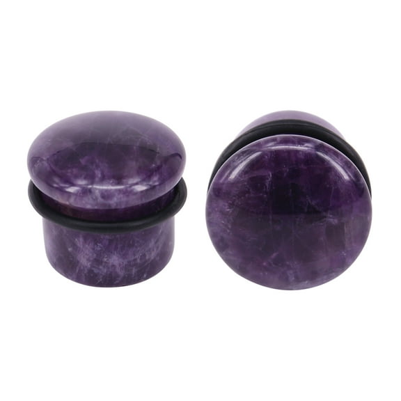 ZS 2Pcs Violet Single Flared Ear Plug Tunnel Natural Stone Ear Gauges Mushroom Shape Ear Stretchers Jewelry with Silicone O-Ring
