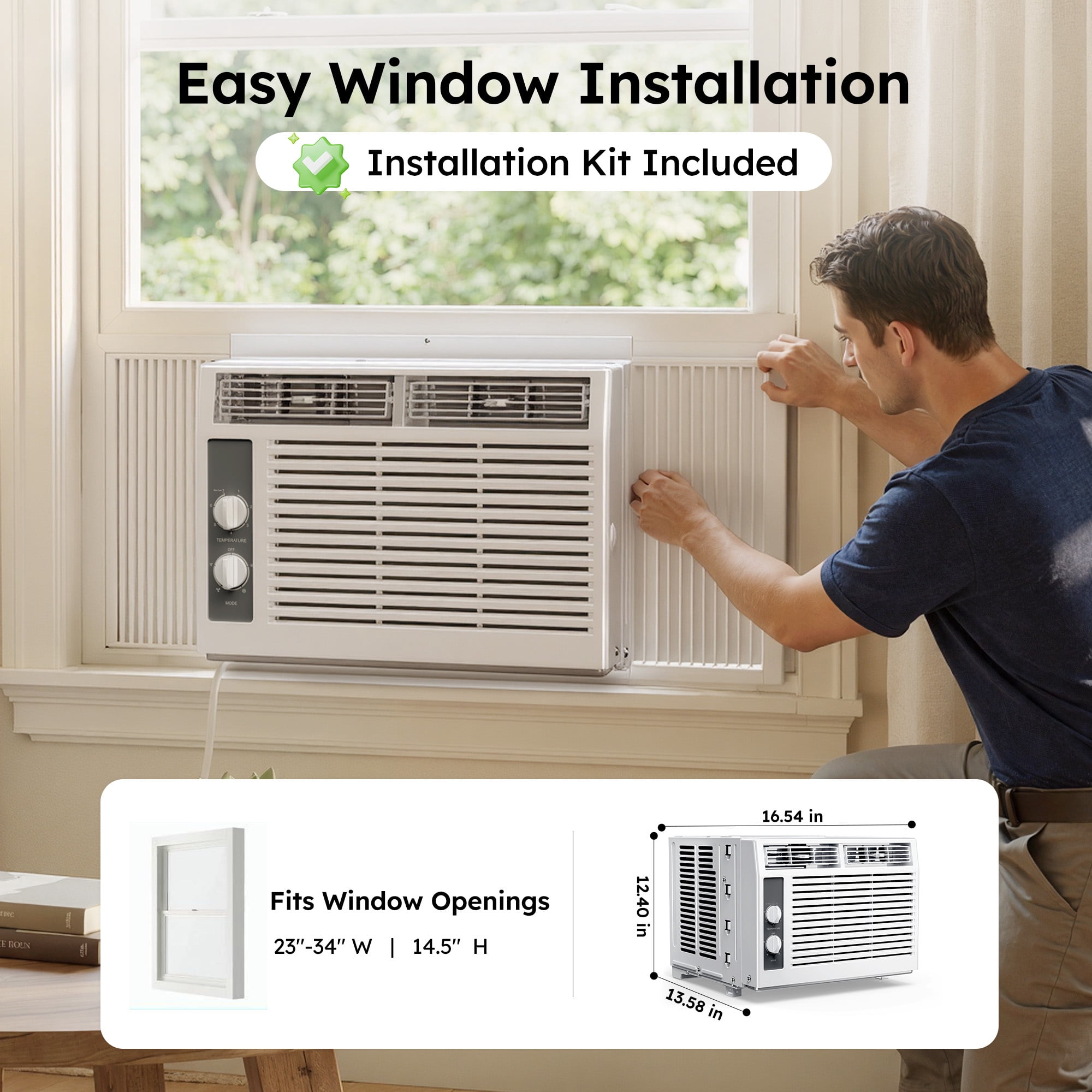 SIMZLIFE 5,000 BTU Window Air Conditioner, Cools Up To 150 Sq Ft, Knob,2 Cooling Modes,Without Remote Control, White
