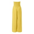thumbnail image 5 of Kagetolytai Jumpsuits for Women Women's Plus Size Strapless Tube Top Wide Leg Pants Jumpsuit Baggy Off Shoulder Overalls Smocked Romper with Pockets Wide Leg Pants Woman Yellow M, 5 of 8