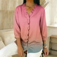 thumbnail image 4 of XPMWRP Women's V‑Neck Ruffle Placket Ombre Gradient Draped 3/4 Sleeve Blouse Soft Loose Fit Casual Summer Top Romantic Feminine for Daily Vacation Wear Multicolor XXL, 4 of 5