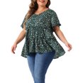 thumbnail image 4 of Agnes Orinda Women's Plus Size Top Boho Floral V Neck Ruffle Sleeves Tiered Babydoll Blouses 2X Green, 4 of 6