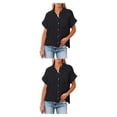 thumbnail image 3 of Blusa de manga corta Sonducket para mujer con botones cuello en V algodón S M L XL XXL, 3 of 6