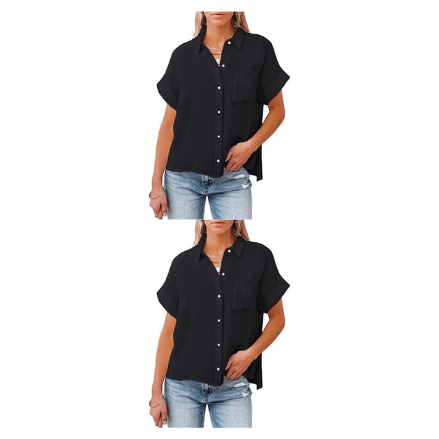 Blusa de manga corta para mujer Sonducket camisa básica diaria con botones S M L XL XXL
