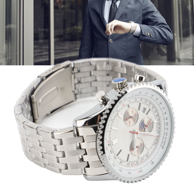 Reloj De Cuarzo Para Hombres, Caja De aleación De Zinc Multifuncional, Reloj Para Hombres Con Sincronización Precisa Y Calendario, Fase Lunar Para Uso Diario