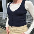 thumbnail image 4 of CNKOO Women Knit Tank Tops Solid Color Ribbed Sleeveless V-Neck Button Front Slim Waistcoat, 4 of 5