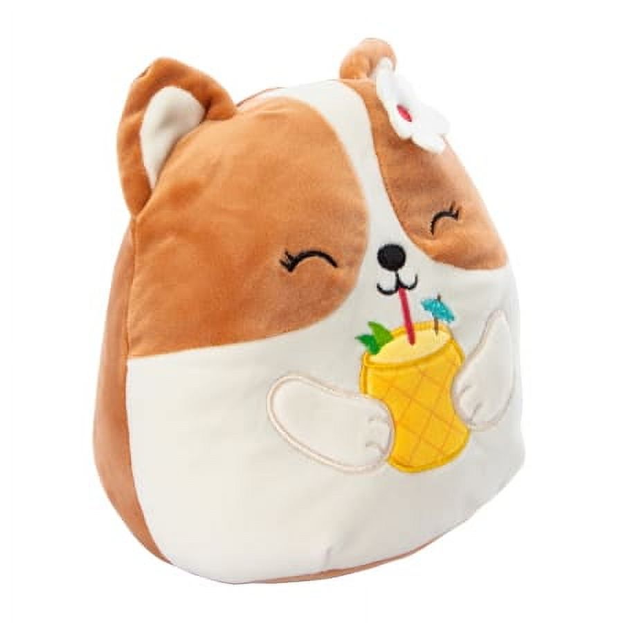 Squishmallows Official Kellytoys 7.5 Inch Regina the Corgi Dog Holding Coconut Drink Summer Squad Ultimate Soft Plush Toy