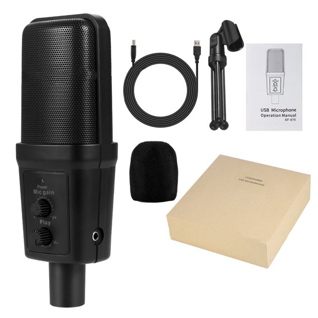 USB Condensador Micrófono Studio Audio Mic PC Laptop Grabación Video Computer Trípode Stand Grabadora de voz Monstrate EL0370-00