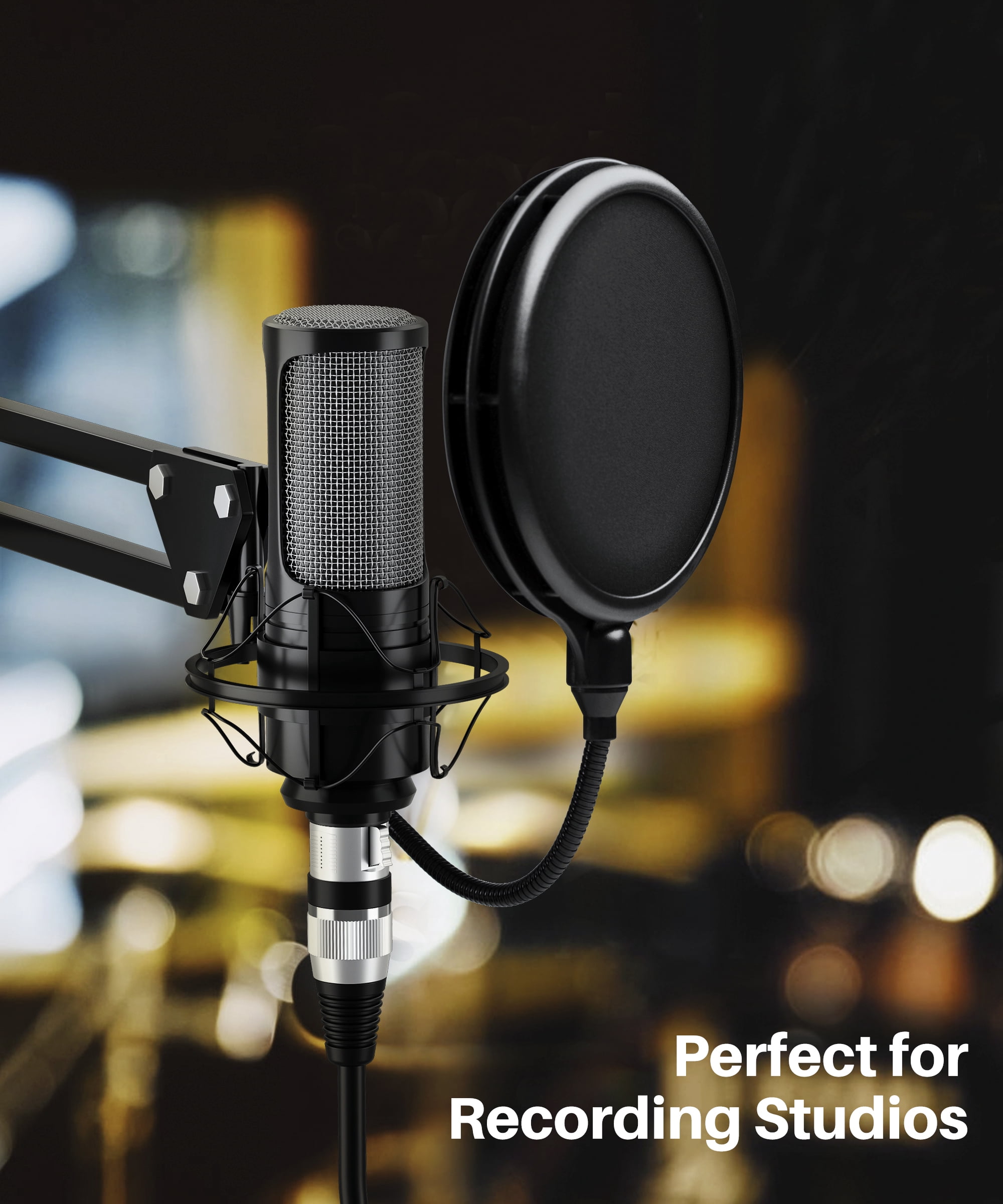 GearIT XLR to XLR Microphone Cable (100 Feet, 1 Pack) XLR Male to Female Mic Cable 3-Pin Balanced Shielded XLR Cable for Mic Mixer, Recording Studio, Podcast - Black, 100Ft, 1 Pack