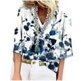 thumbnail image 1 of ICHUANYI Liquidación Camiseta holgada estampada a la moda para mujer Blusa con mangas 3/4 Blusa con cuello en V Tops casuales ICHUANYI WER202308230921, 1 of 5