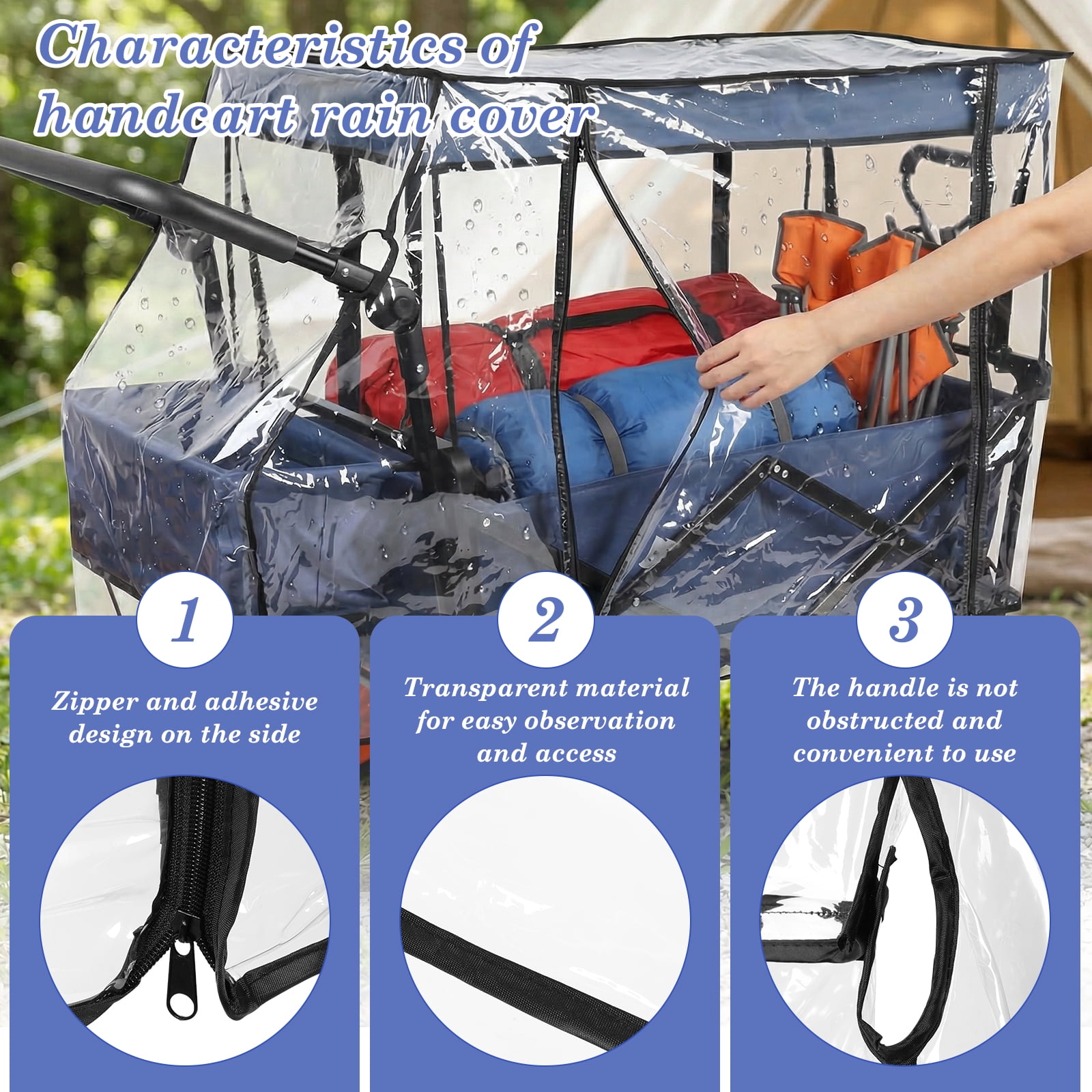 Threns Waterproof Wagon Rain Cover, UV-Resistant Handcart Sun Cover for Stroller,Trolley,Cart Accessories,Suit for Camping Picnic Garden Use,Collapsible