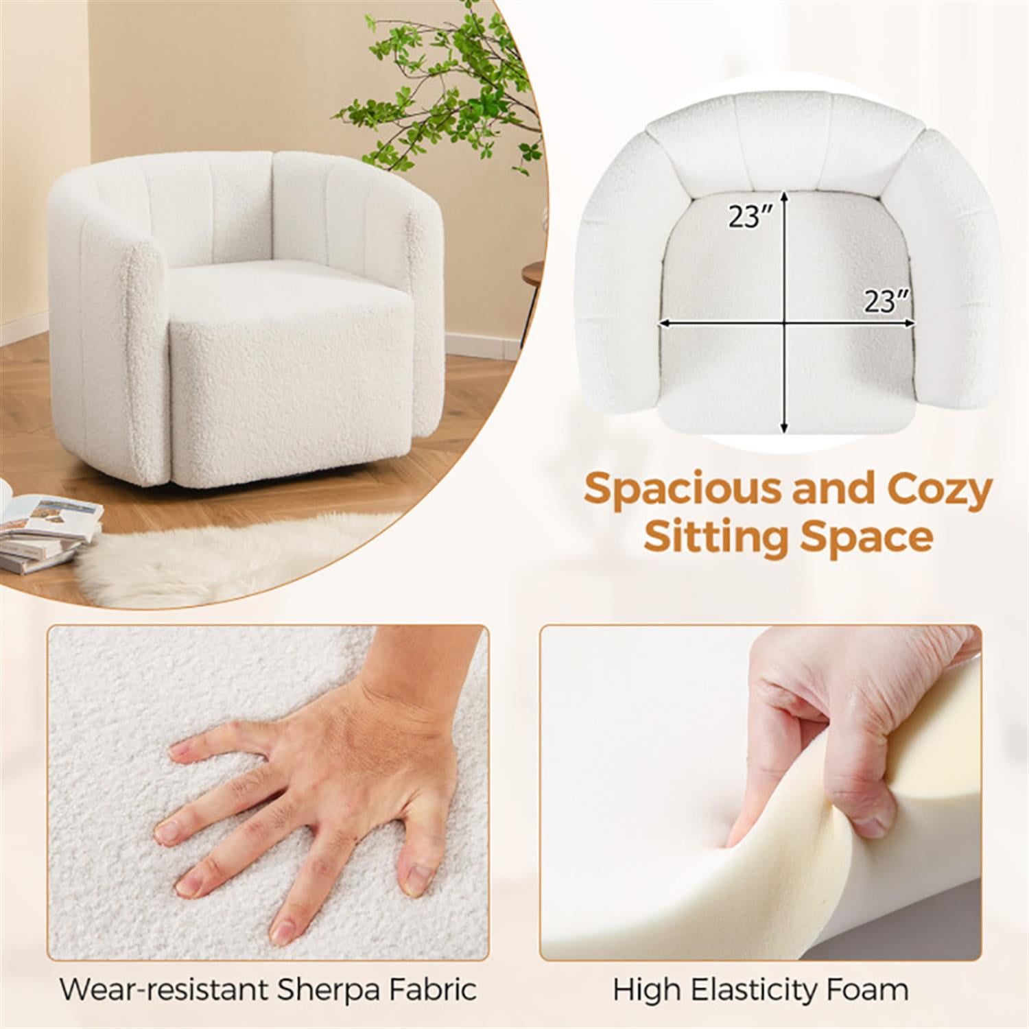 Demi Bonn Sherpa Accent Chair, Elegant Armchair with Curved Backrest and Armrests, Suitable for Living Room Bedroom Reception Room Office, White