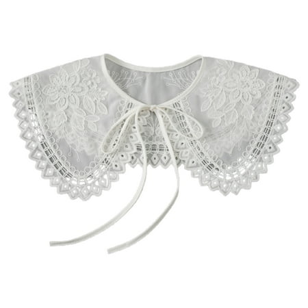 

Women Hollow Out Rhombus Trim Fake Collar Shawl Wrap Vintage Embroidery Floral Leaves Necklace Dickey Princess Capelet