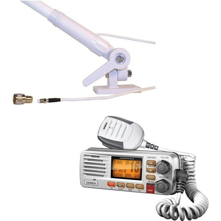 Uniden UM380 Fixed Mount VHF/2-way Marine Radio and Tram 1673 AIS/VHF 4.1DBD Gain Marine Antenna, White