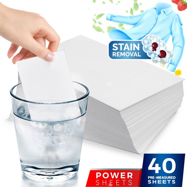 Laundry Detergent Sheets, 40 Sheets Clear Plastic-Free Hypoallergenic Liquid Less Sheets for Home Dorm Travel Camping & Hand Washing