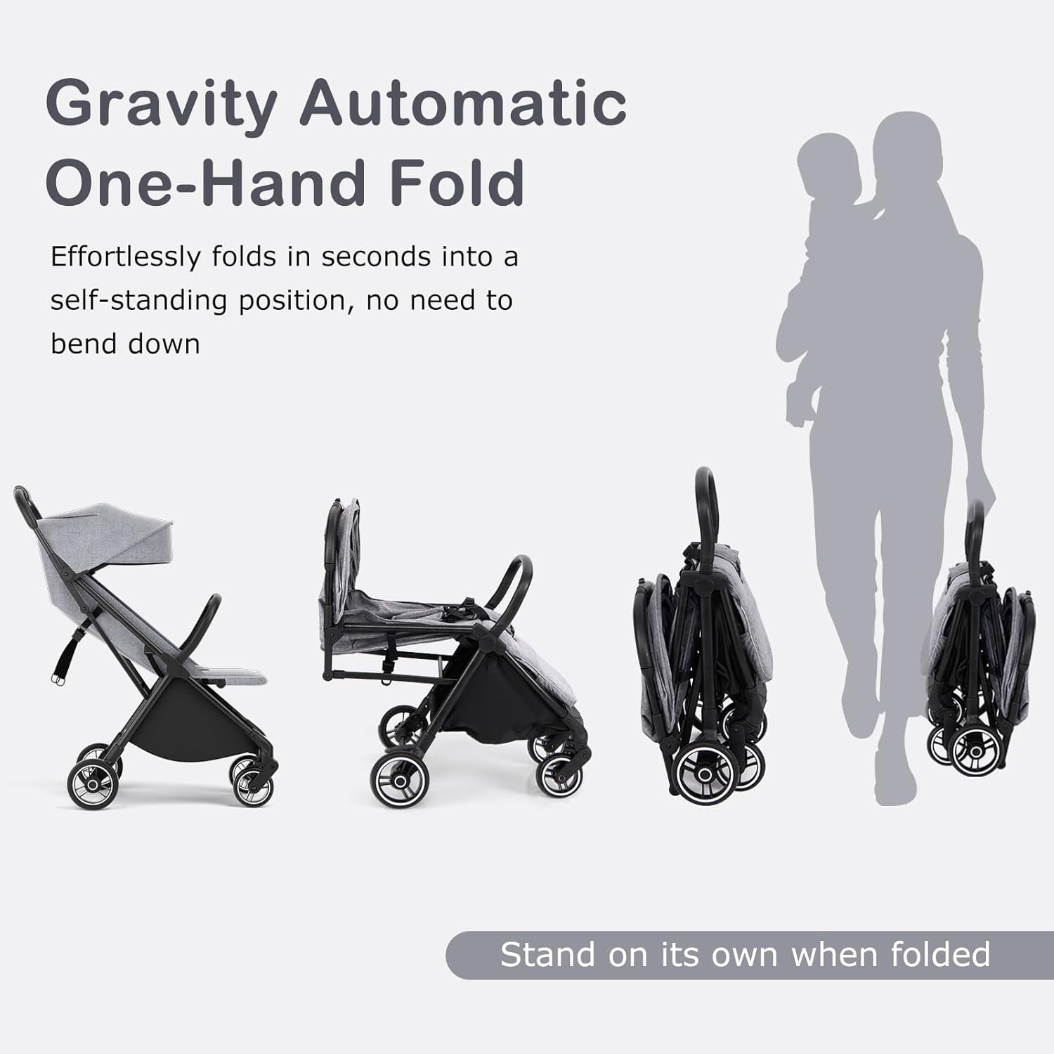INFANS Lightweight Baby Stroller, 1 Second Fold, Compact Travel Stroller for Airplane with Aluminium Frame, Adjustable Backrest and Canopy, Foldable Infant Toddler Stroller