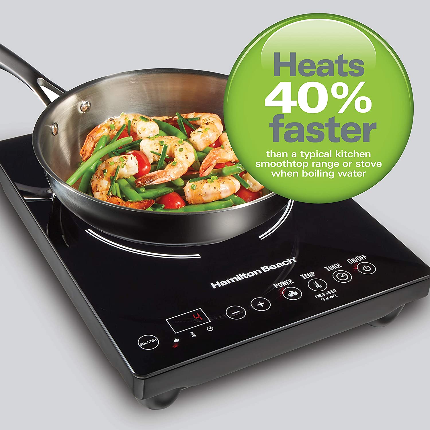 Portable Single Induction Cooktop Countertop  Hot Plate with Fast Heating Mode, 1800 , 10 Temperature Settings  to 450F, Black (34104)
