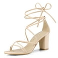 thumbnail image 1 of BLISSFUL STEP Women's Open Toe Strappy Lace Up Block Heel Sandals, 1 of 6