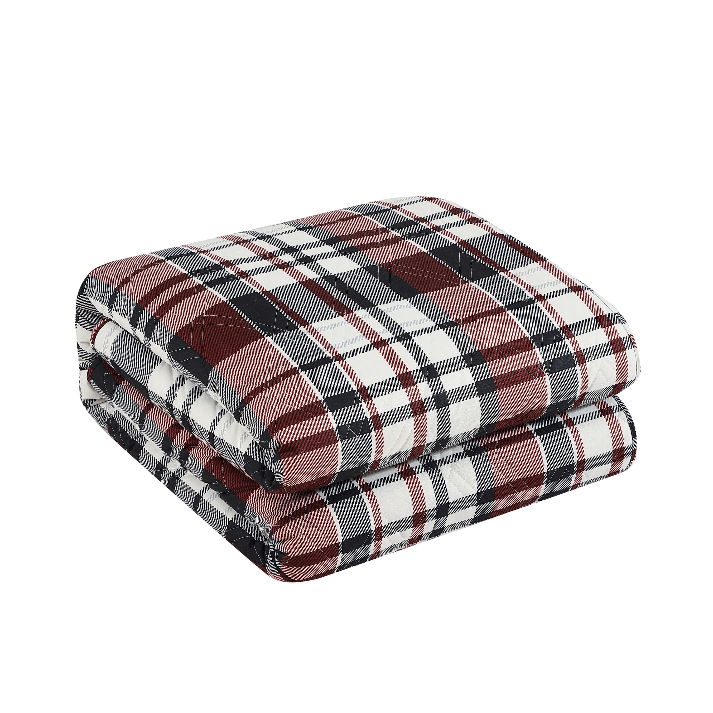 Mainstays 3-Piece Reversible Adult Quilt Set, Red Plaid, King
