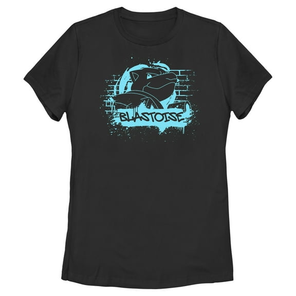 Women's Pokemon Blastoise Paint Splatter  Graphic Tee Black 2X Large