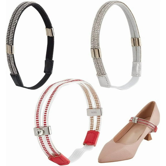 3 Pairs Shoe Straps 3 Colors Detachable Elastic for Heels Fixed Extender Rhinestone Wide Shoe Straps Anti Slip Adjustable Shoe Straps
