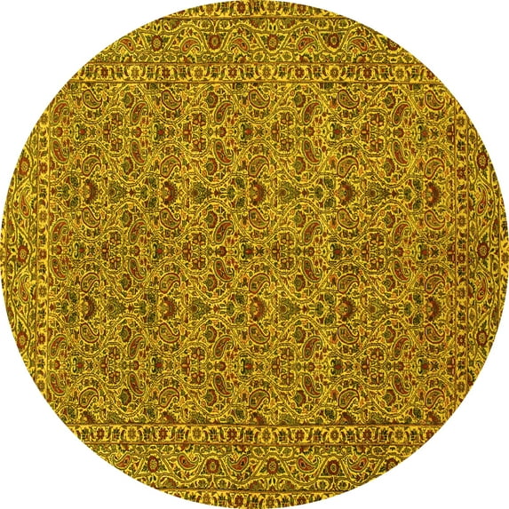 Ahgly Company Machine Washable Indoor Round Persian Yellow Traditional Area Rugs, 8' Round