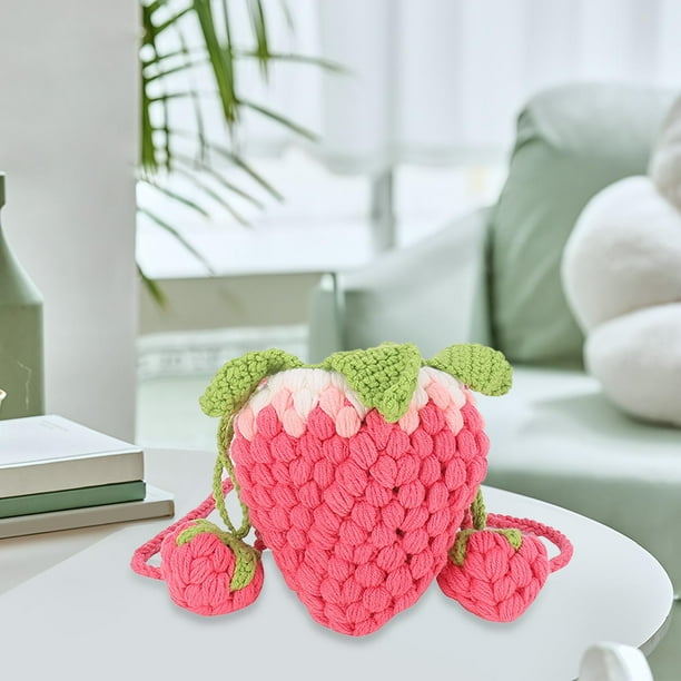 Bolso de hombro tejido caricatura de caricatura multifuncional bolso de cuerpo de crochet en forma de fresa en forma de fresa para citas diariamente Rosa y rojo
