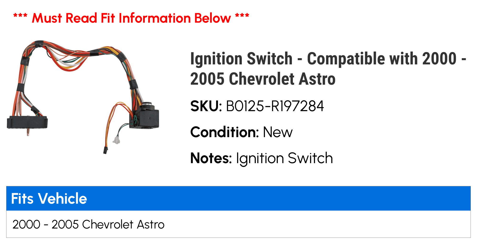 Ignition Switch - Compatible with 2000 - 2005 Chevy Astro 2001 2002 2003 2004